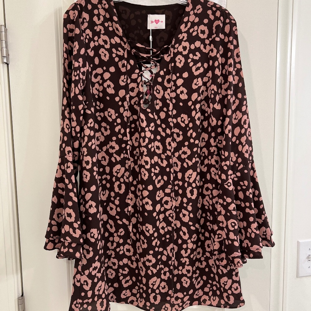 Buddy Love Flowy Animal Print Double Layered Bell Sleeve Dress--Size Small